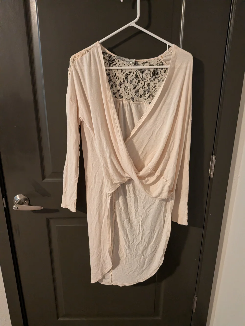 Cream Lace-Back Draped Long Sleeve Tunic